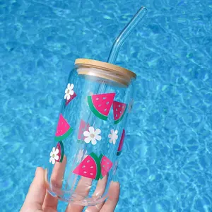 Watermelon And Daisies Glass Cup