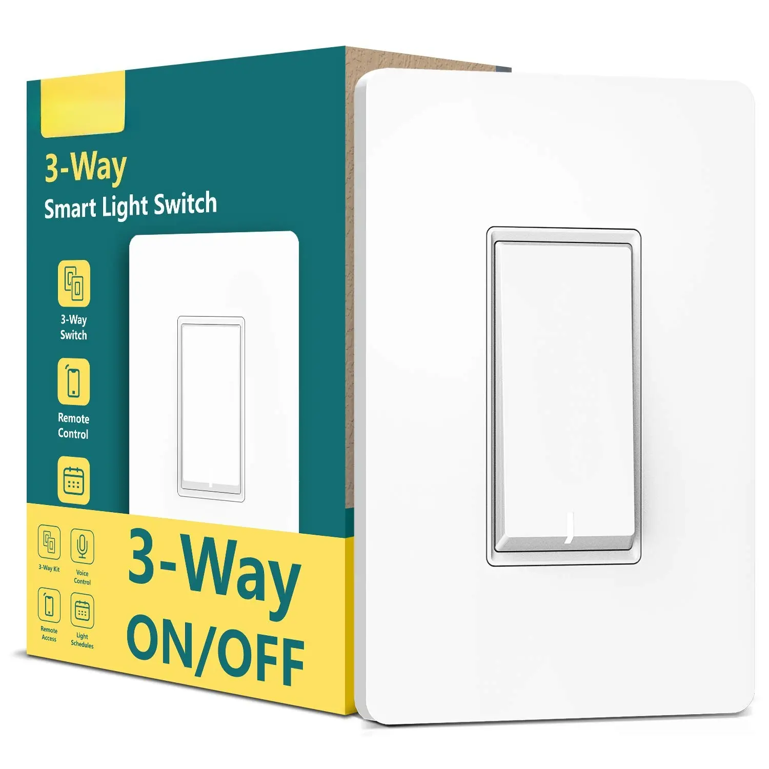 1-Pack Rectangular Hard-Wired Smart Light Switch, 2.4GHz WiFi, Neutral Wire Required, Alexa/Google Home/SmartThings Compatible, Voice & App Control, Indoor Use, Light Schedules, Remote Access