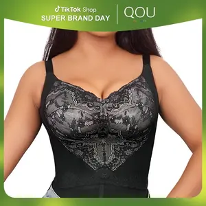 QOU Women's Push Up Sexy Floral Lace Wireless Bra V-Neck Tummy Control Corset Shapewear Everyday Minimizer Bra for Summer Vneck Womenswear Basic Minimalist push bra minimizer bra strapless bra brasieres tiktok shop plus size