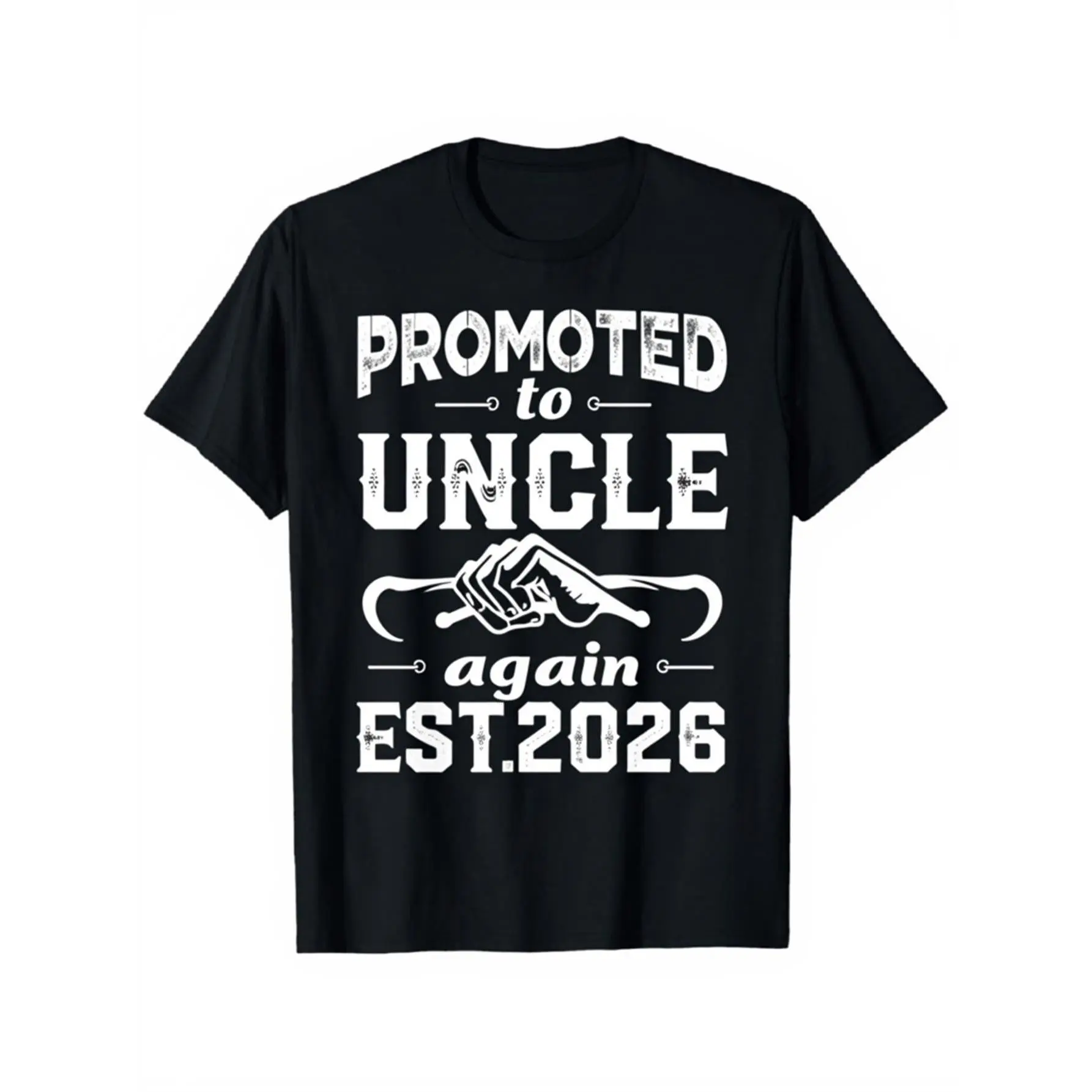 Men's 100% Cotton Vintage Funny "Promoted to Uncle Again Est 2026" Graphic Top - Unisex Round Neck Short-Sleeve Shirt with Text & Thumbs-Up Design, Soft Stretch, Casual Daily Wear, Ideal Gift for New Uncles (Black)