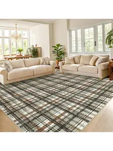 Green Coffee-2*6 feet Modern Plaid Machine Washable Area Rug Non Slip Non Shedding Throw Rugs Stain Resistant Pet Friendly For Bedroom Living Room Low Pile Ultra Thin Flodable Indoor Carpet For Dining Room Kitchen Nursery, Checkered Area Rug