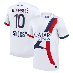 PSG O. Dembélé White Color Away Soccer Shirt, PSG Ousmane Dembélé White Away Color Short Sleeve Soccer Jersey