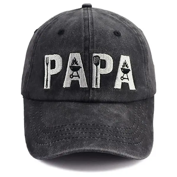 Papa Embroidered Cotton Dad Hat, Adjustable Black Baseball Cap for Men - BBQ Grill Master Gift for Father's Day, Birthday, Christmas, Black Cap, Dad Hats, Father's Day Slogan Hats