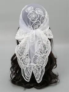 Rose Embroidered Lace Triangle Scarf, Lace Sheer Shawl, Casual Elegant Beach Towel, Women's Fashion Accessory, Perfect for Travel and Daily Use, Versatile Headscarf, Floral Embroidered Scarf