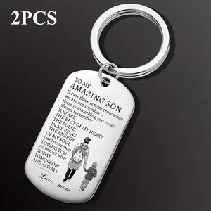 2pcs [Magic Son Keychain Stainless Steel] Fashion Gives Me Magical Son Keychain Accessories Love Mom Stainless Steel Military Dog Tag Pendant Necklace Family Keychain, Men's Jewelry, Holiday Gifts