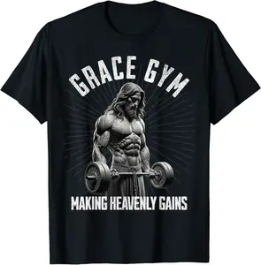 Making Gains Funny Jesus Lifting Weights Grace Gym T-Shirt - Jamespatric Shop 56B0CX3CC3QQ