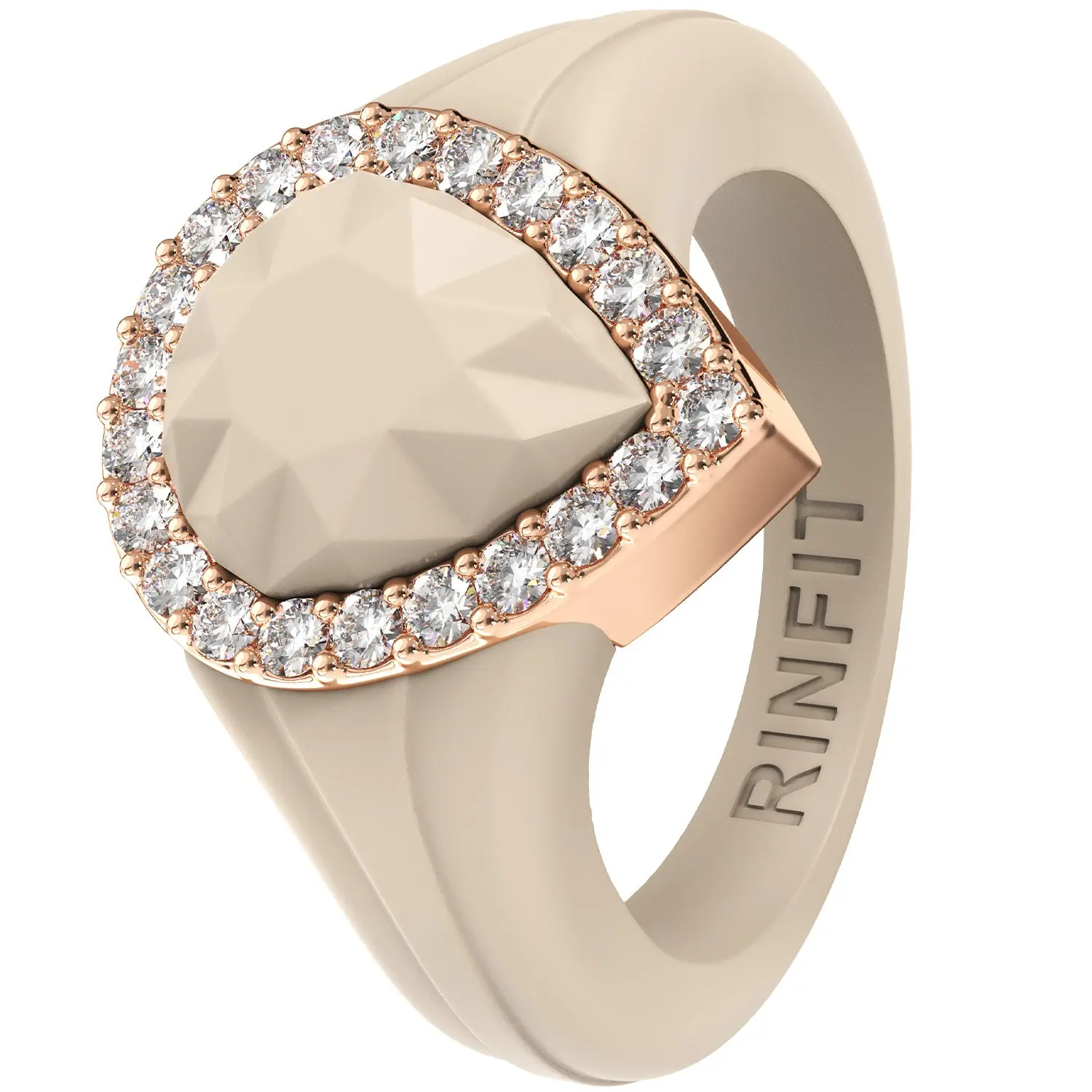 Pear Silicone Ring with Metal Frame & CZ Stones