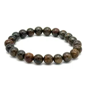 Bronzite Natural Crystal Round Bead Stretch Bracelet