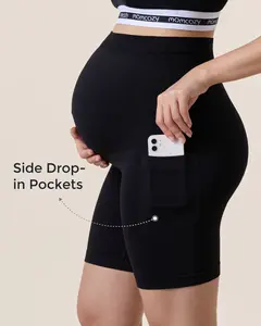 Momcozy Women Maternity Biker Shorts with Pocket 6 MA006 " Over Belly High Waisted Pregnancy Yoga Shorts Seamless Casual Activewear