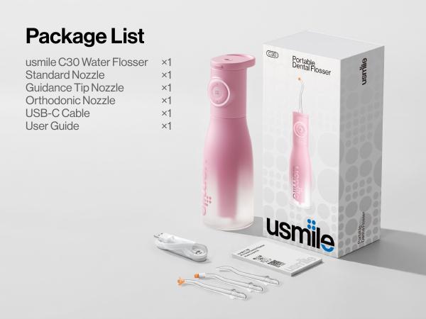 [Hot] usmile C30 Cordless Oral Irrigator - Single Unit, 60s Continuous Flossing, 60-Day Battery, 5 Intensity Levels with Gum Care Mode for Deep Clean, IPX7 Waterproof, BPA-Free, USB-C Rechargeable for Home Travel, Care Oral Irrigators, Oral Plaque Remover