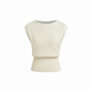Cider Knit Boat Neck Hollow Out Top