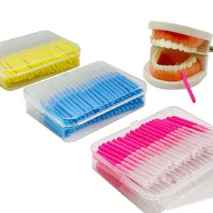 2026 New 100pcs Soft Nylon Interdental Brushes in Blue, Rose, Yellow - Durable & Portable for Oral & Oral Care, Gentle on Gums with Elastic Steel Wire, Ideal for Travel & Home Use, Gum and Teeth Cleaner, Dental Accessories