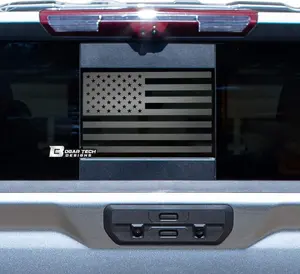 Bogar Tech Designs Precut Rear Middle Window American Flag Vinyl Decal Compatible with GMC Sierra and Chevy Silverado , Matte Black