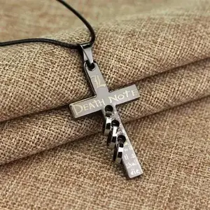 Anime Death Note Cosplay Necklace Gothic Cross Pendant Leather Rope Neck Chain Unisex Choker Jewelry Accessories