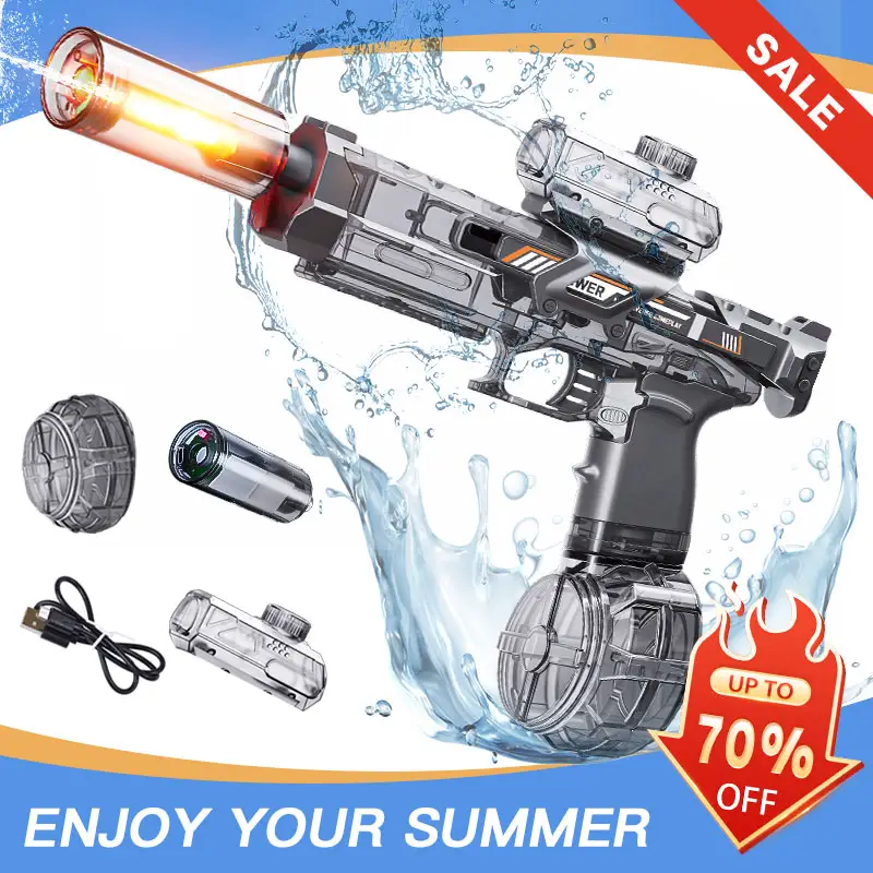 LED Light-Up Water Blaster, High-Capacity Electric Squirt Water Gun with Luminous Flame Effect, Battery-Powered Outdoor Beach Battle Toy for Boys and