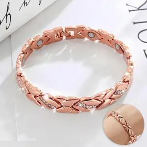Pure Copper Leaf Shape Bracelets for Women,Ultra Magnetic Bracelets for Women with 3500 Gauss Magnets,Crystal Valentine's Day Jewelry Gift