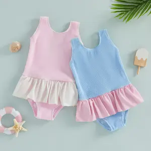 Afunbaby Toddler Baby Girl  Swimsuit Romper Patchwork Ruffles Beachwear Summer Beach Bathing Suit 6 12 18 Months 2T