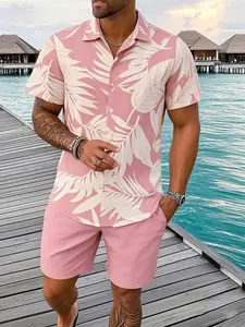 Men's Summer Vacation Set, Tropical Geometric Print Short Sleeve Shirt and Shorts, Comfortable Beachwear, Casual Outdoor Clothing