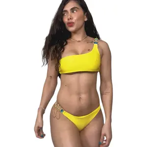 yellow bikini with decoration on the bra