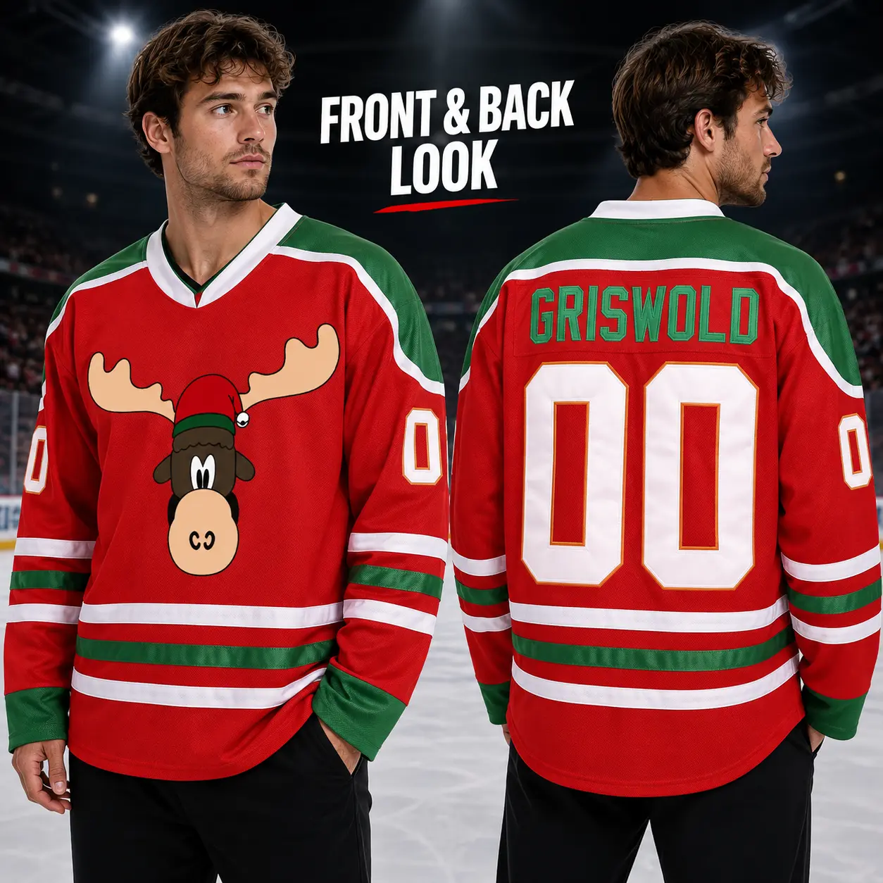 JKNAKN Clark #00 Griswold Movie Stitched Hockey Jersey for Men, White Breathable Sports Top, Christmas Vacation Themed Christmas Gift