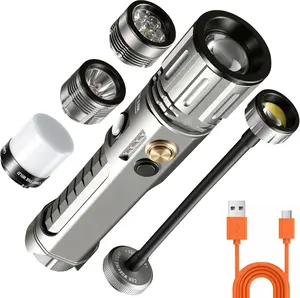 Handheld Flashlight Set with Magnetic Base, 2300 Lumens Rechargeable LED Light, USB-C Fast Charging,5 Various Light Heads with 29 Modes,Zoomable Flash Light for Home, Hiking, Camping