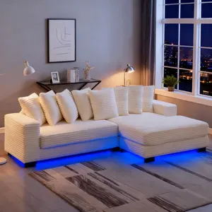 Niccae 110" LED Lighted L-Shaped Sleeper Sectional Sofa Modern Modular Design with Adjustable Footrests 8 Throw Pillows Easy Assembly Ideal for Living Room Bedroom Apartment Hotel - Foam