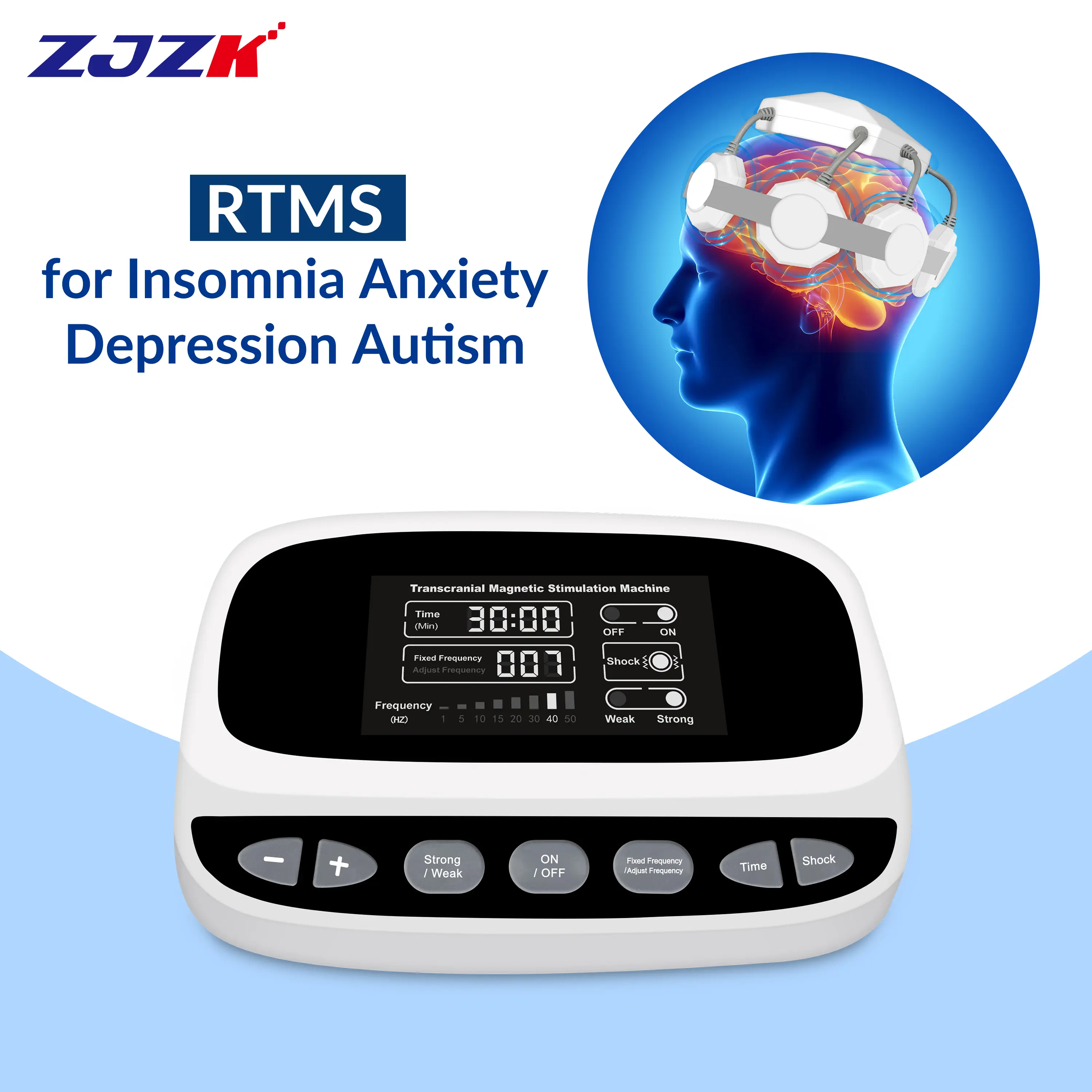 ZJZK TMS Transcranial Magnetic Stimulation Machine - rTMS Pulsed Magnetic Field Therapy, Non-Invasive Brain Repair, for Parkinson, Insomnia, Neuropathic Pain, with Anxiety, Neurasthenia Relief, Adjustable ABS Plastic Build, Included Adapter, One Year