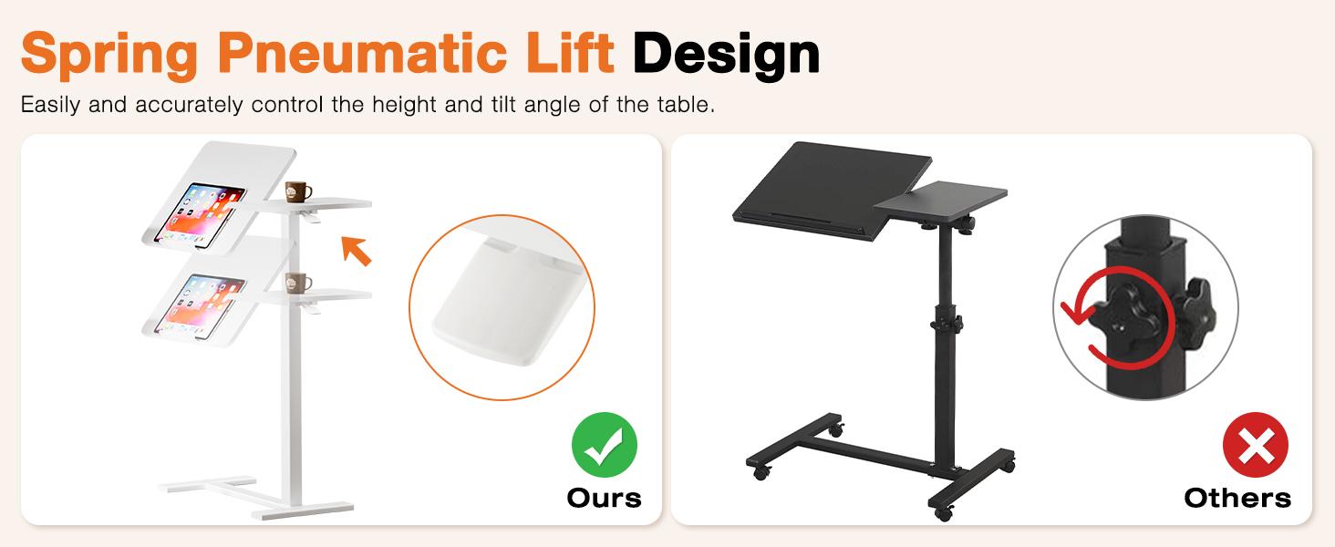 Overbed Bedside Table with Wheels, Mobile Standing Stand Up Rolling, Adjustable Height Tray, Side Computer Workstation for Home, Office Use