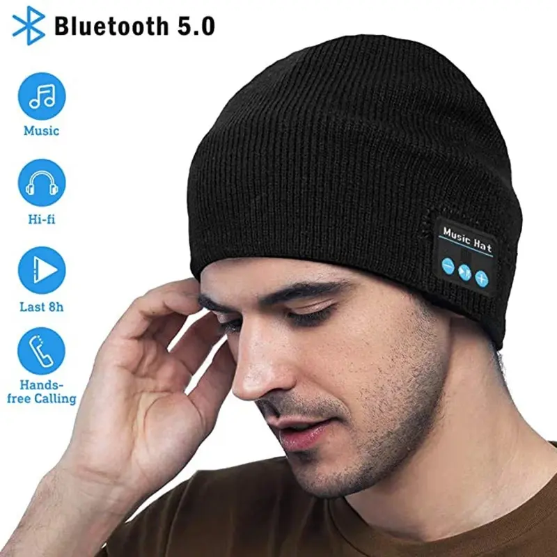 Wireless Bluetooth Electronic Headset Hat - USB Charging Cable-Powered Winter Knitted Design with Earbuds, Mic, Noise Cancellation, Stereo Audio, Compatible with Mobile Devices for Outdoor Cycling, Hiking, In Ear