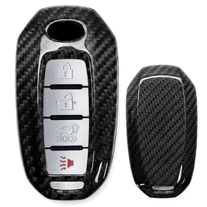 iJDMTOY Real/Genuine Gloss Black Carbon Fiber Key Fob Shell Cover, For Infiniti 2020-up Q50 Q60 QX50 QX55 QX60 Smart Key Fob
