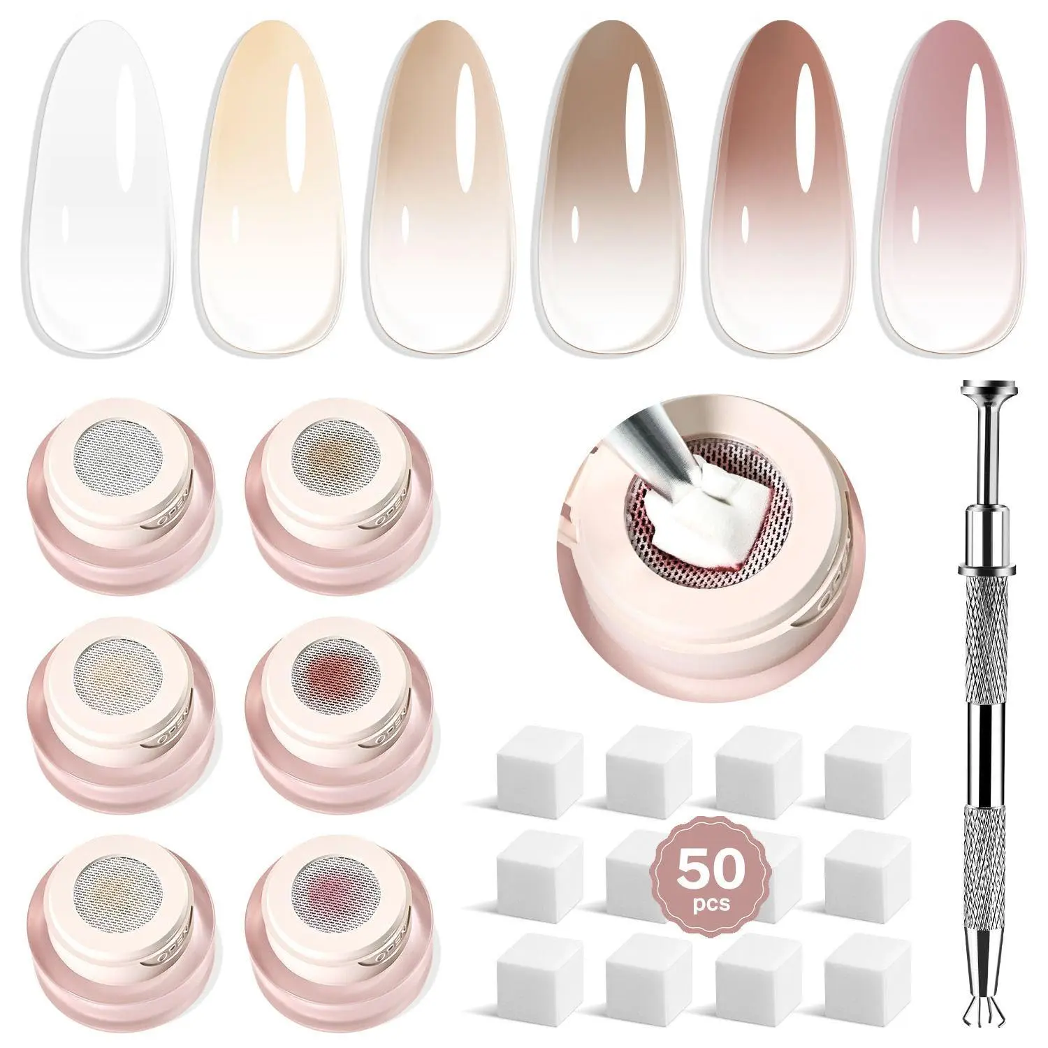 JODSONE 6 Colours Pat Painting Gel Nail Polish Set for Colour Gradient Nail Design Painting with Manicure Pen and 50 Nail Sponges