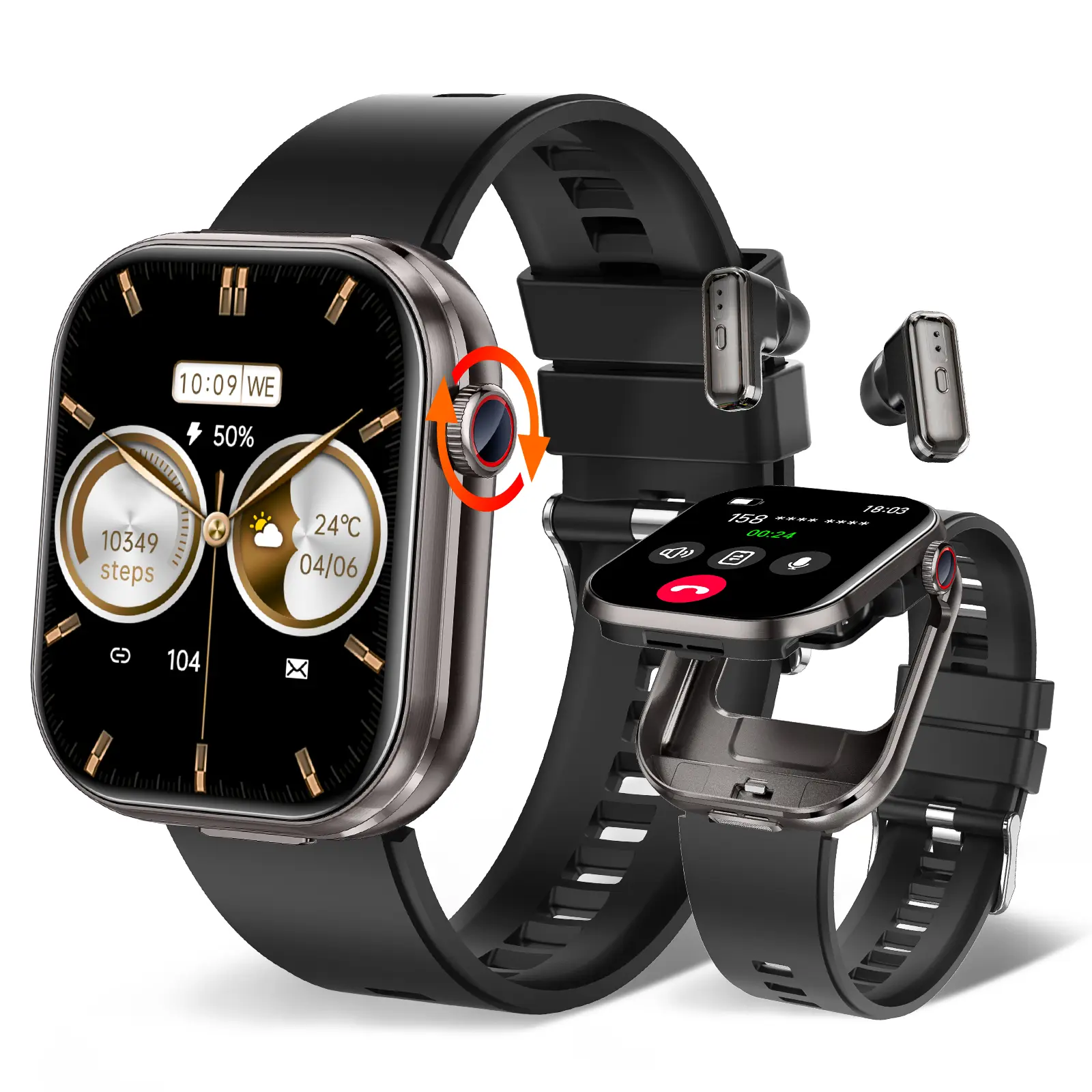 2.02" Smart Watches with Earbuds(Call Dial/ Answer), 2 in 1 TWS Smartwatch for Android iOS, IP67 Waterproof Sports Watches with Weather Forecast Pedometer Music Play Message Notification Digital Watch Gifts for Women Men