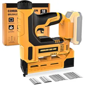 Nail Gun Compatible with 20V Battery, 2-in-1 Brad Nailer/Staple Gun 18 Gauge, Battery Powered Nail Guns with 1000 & 1000 for Wood Carpentry, Tool Only