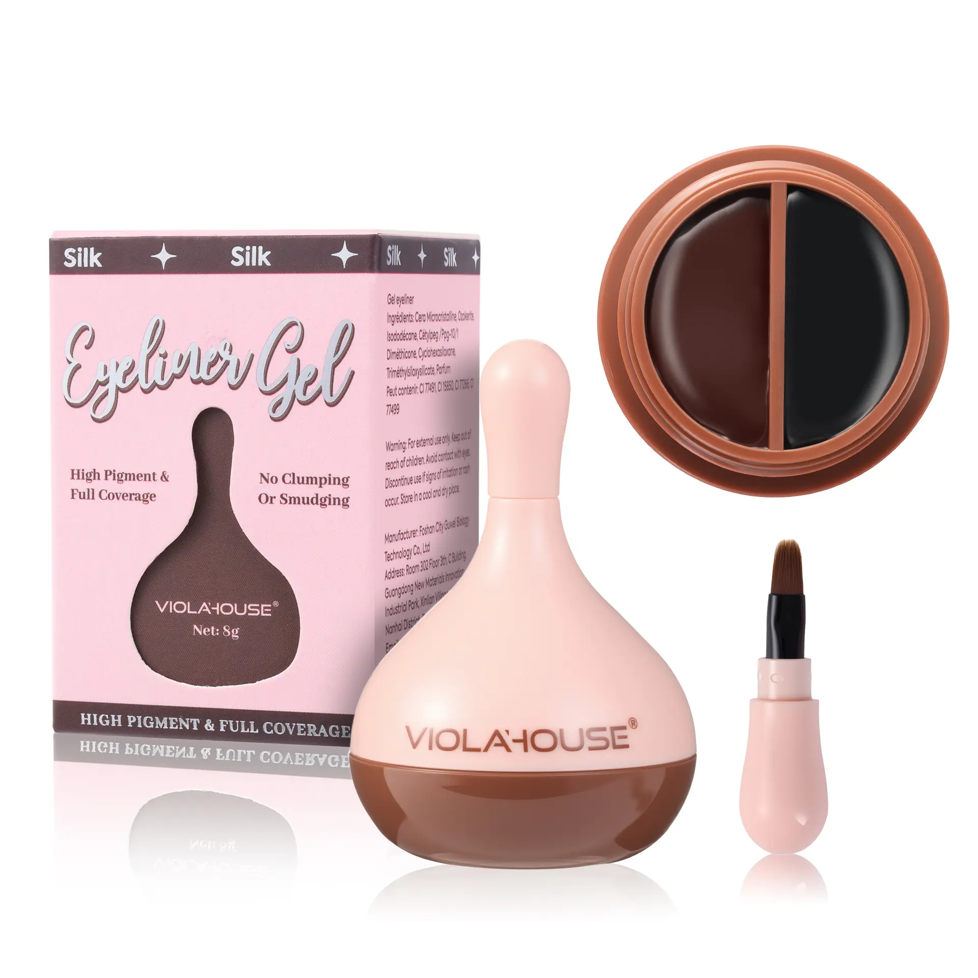 VIOLA HOUSE Dual-Color Eyeliner Cream, Smudge-Proof, Waterproof Eyeliner, Can Be Used as Eyebrow Gel, Comes with Eyeliner Brush (Suitable for All Makeup Needs)
