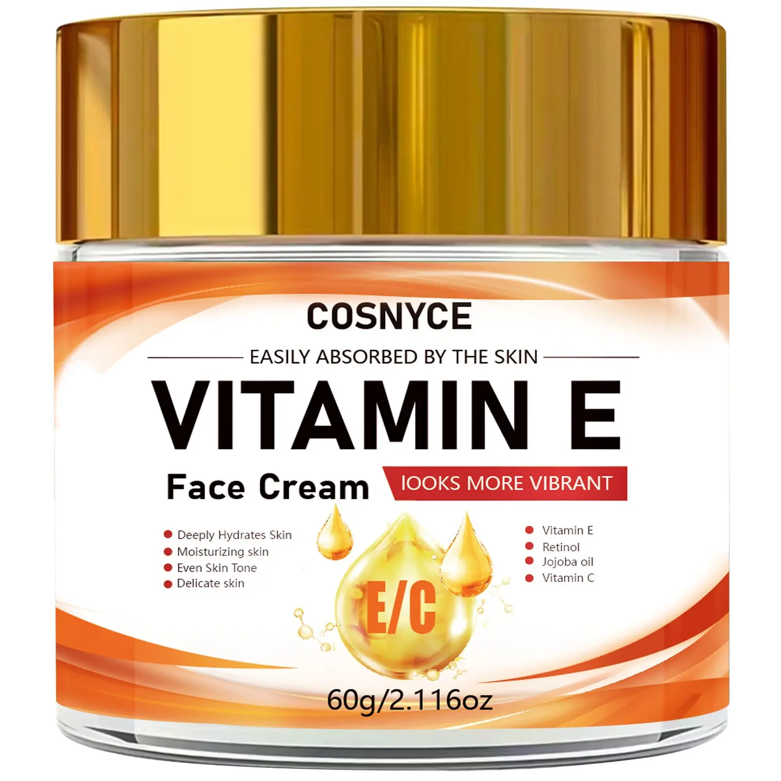 Cosnyce Vitamin E Face Cream with Retinol, Long-Lasting Facial Moisturizer, Hydrating Skin Care, Moisturizing Formula, Daily Use, Hydrate, Moisture, Daily Moisturizers