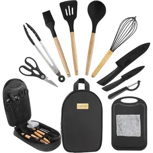 Camping Accessories Kitchen Cooking Utensils Set - Portable Outdoor Camp Cookware Set, Silicone Camper Essentials Gear Must Have Supplies for Travel RV BBQ Grill Picnic Hiking