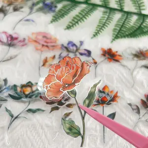 50 Cartoon Design Silver Color Flower Stickers Pack, Waterproof Transparent Pet Decorative Decals for Guitar Notebooks, Handmade Journal Supplies