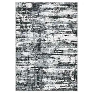 Washable Modern Abstract Runner Rug Black Grey Non Slip Throw Rugs Contemporay Floor Carpet for Home 2 x 6(ft)-B