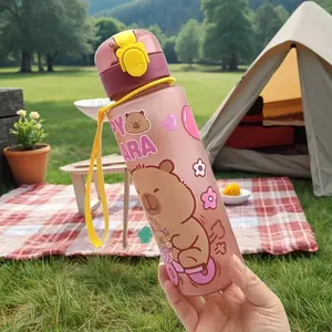 750ml Cute Cartoon Capybara Water Bottle Leakproof Plastic Straw Cup Portable Outdoor Travel Large Capacity Sports Water Bottle