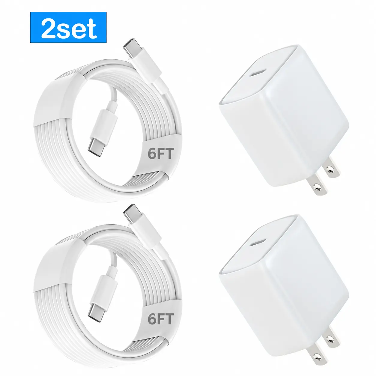 20W Type C Fast Charger 2 Pack with 6FT USB C Cable, USB C Wall Charger Adapter for iPhone 15 16 17 Plus Pro Max, iPad, Galaxy, Pixel and USB-C Devices