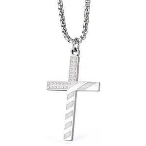 Stainless Steel  Flag Cross Necklace Engraved Religious Philippians 4:13 Pendant  for Men