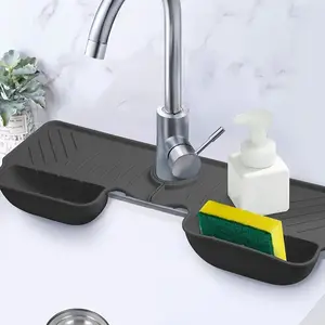 Durable Silicone Sink Organizer with Splash Guard, Reusable Double Pocket Design for Kitchen & Bathroom, Easy Clean Storage Solution