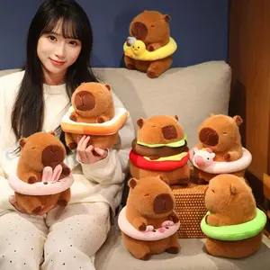 22CM Kawaii Capybara Plush Toys Lovely Hamburger Capybara Pillow Cute Capybara with Swim Rings Stuffed Kawaii Toy Creative Gifts