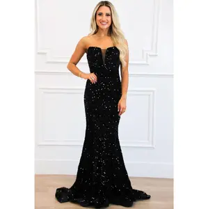 Evermore Strapless Sequin Maxi Dress: Black