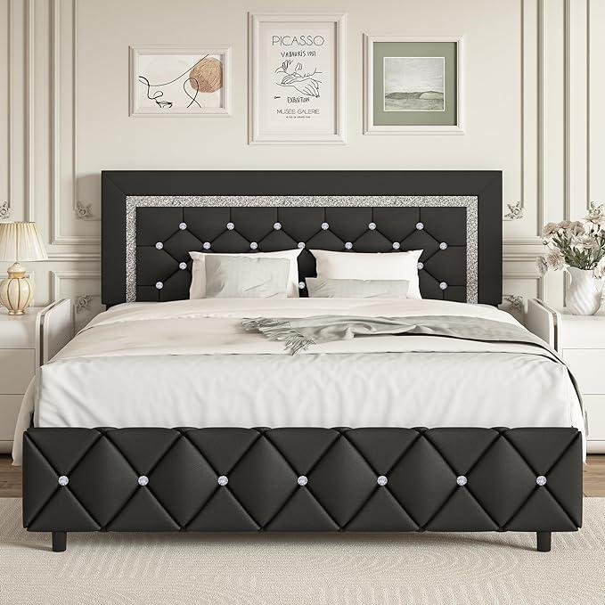 HOMBCK Diamond Bed Frame, No Mattress, Comfortable and Adjustable Headboard, Modern style, Princess Bed, No Box Spring Required HOMBCK Diamond Bed Frame, No Mattress, Comfortable and Adjustable Headboard, Modern style, Princess Bed, No Box Spring Required