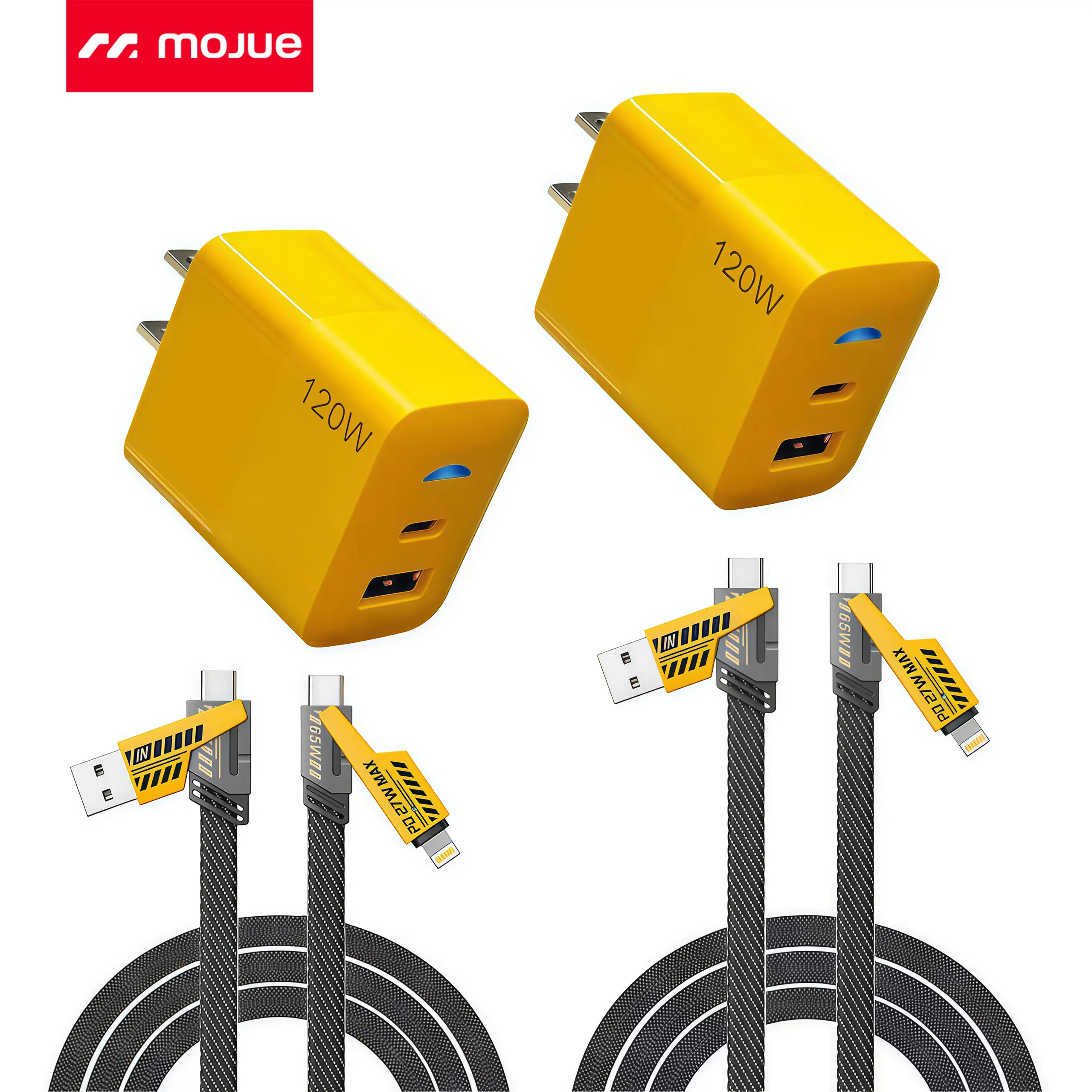 2-Pack Multiple Ports USB C/USB A Fast Charger Adapter with 4-in-1 USB C Cable 5FT Fast Charging Cord, Supports Up to 120W, Compatible with iPhone17/16/15/14/13/12/Pro Max iPad Samsung Cellphone Electronic