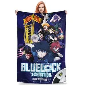 Blue Lock Anime Theme Print Flannel Blanket,  Digital Printing, Mixed Color Contemporary Style, Perfect for Sofa And Bed, Comfortable And Warm "Christmas gift DreamyDwell Textiles "