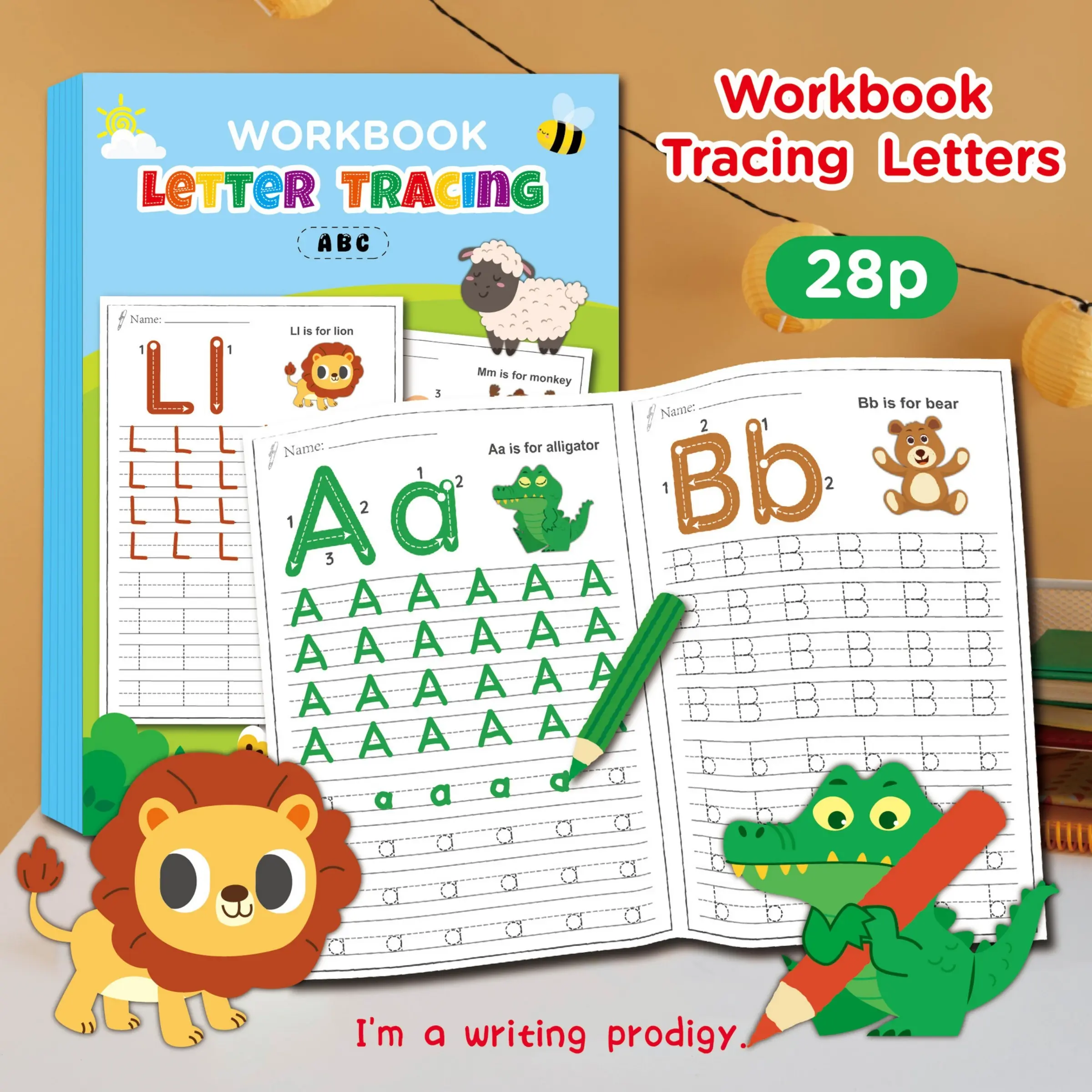26 Letters Tracing Workbook for Kids - English Alphabet Uppercase & Lowercase Handwriting Practice Book, Preschool Early Learning Pen Control Activity Book for Toddlers, Teaching Supplies