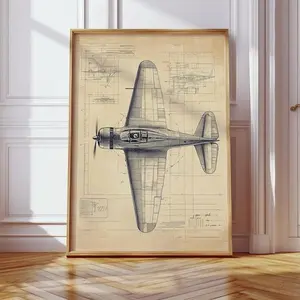 Vintage WW2 Fighter Jet Plane Blueprint Print Unframed, Cool Vehicle Print, Pop Art Prints, Home Decor, Airplane Poster, Gifts for Him/Her, Wall Art Print, Poster For Gift