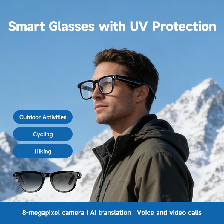 JEYUIN Smart Camera Glasses with Bluetooth Audio, Photochromic Tint Lenses, Hands-Free Photo & Video Capture, Wearable Glasses for Travel, Outdoor Activities, Driving and Daily Use, Compatible with iPhone & Android